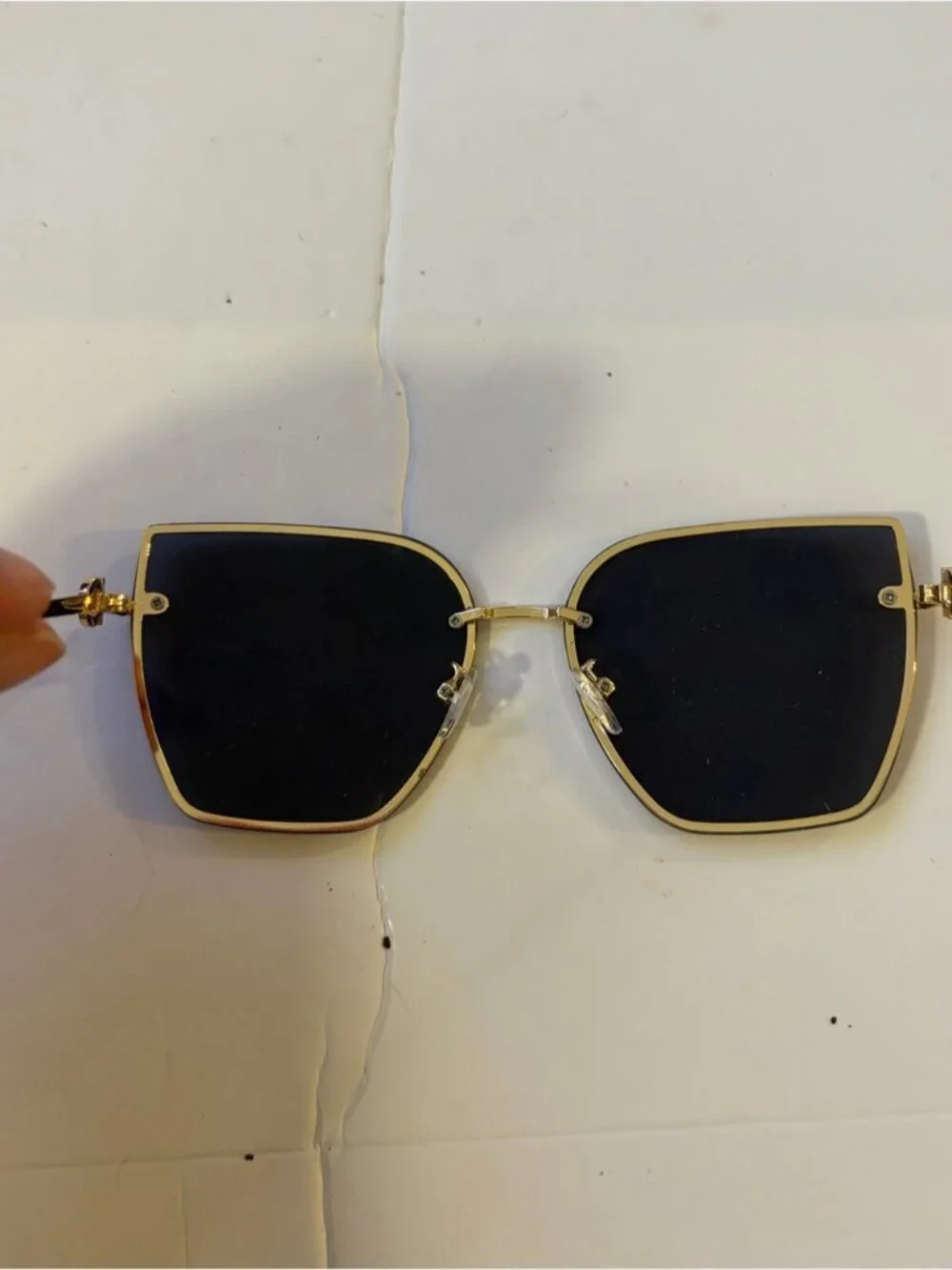 Vintage-Inspired Rimless Square Sunglasses Black & Gold